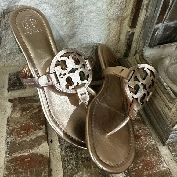 Tory Burch Rose Gold Miller Cutout Thong Sandals - Picture 1 of 3